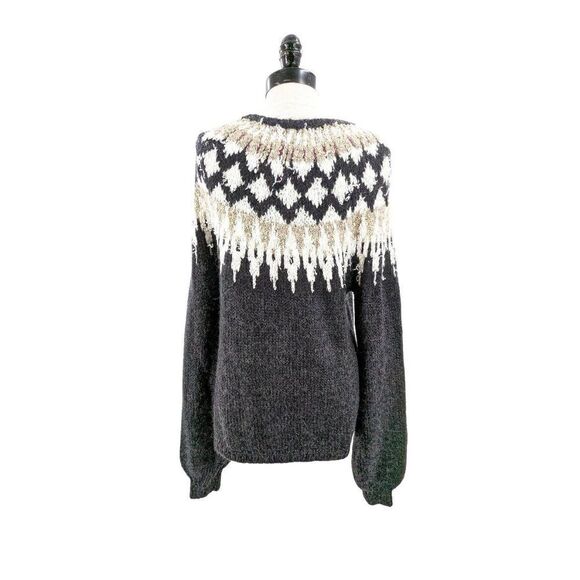 Cynthia Rowley Women Long Sleeve Scoop Neck Open-Knit Sweater Heathered Black Si - Picture 7 of 14